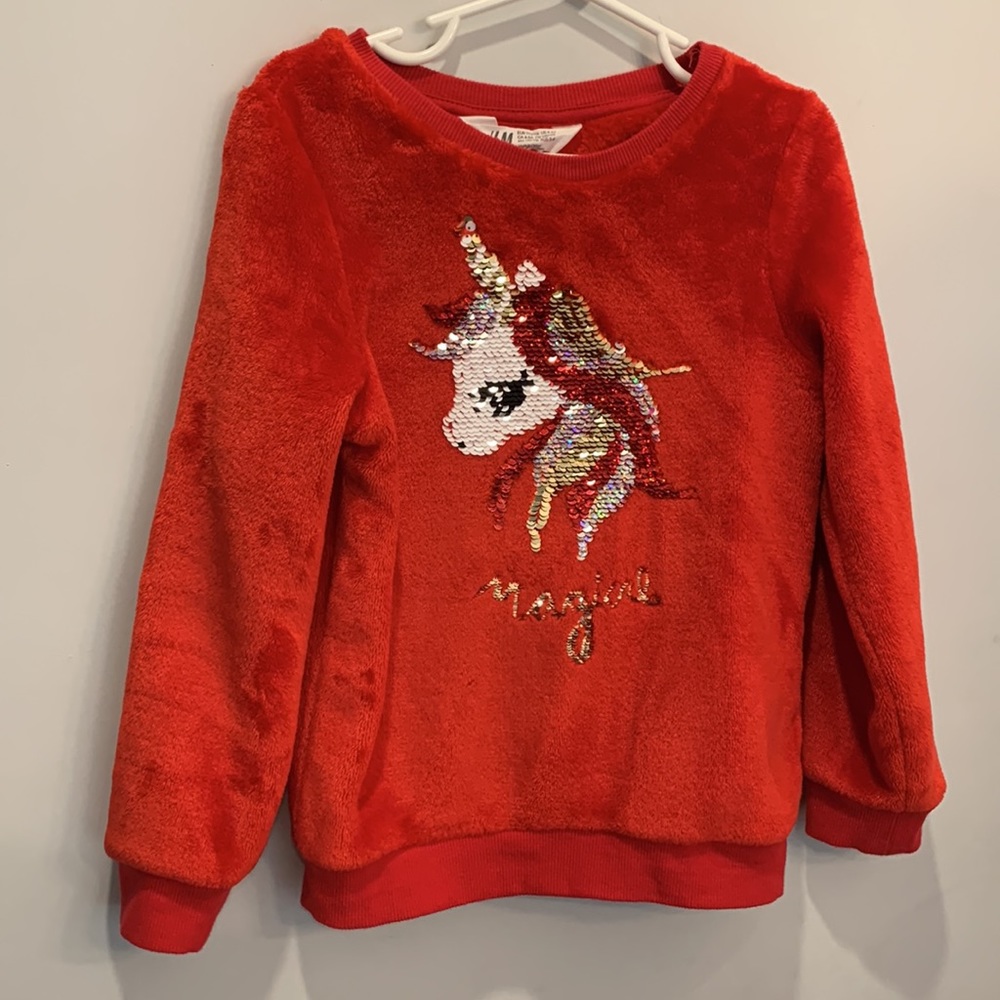 H&M Girls Fleece Unicorn Sweater Size 4-6